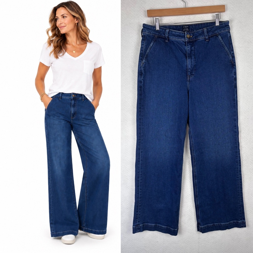 J.Crew High-Rise Trouser Jean Size 30 Wide Leg Denim Dark Wash Stretch Casual